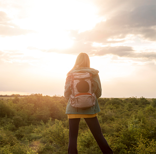 Person overlooking natural landscape